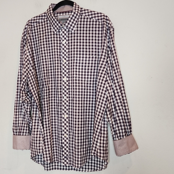 Johnston & Murphy Flip Cuff Long Sleeve Button Up Shirt Red White Blue Plaid XL - Picture 11 of 16